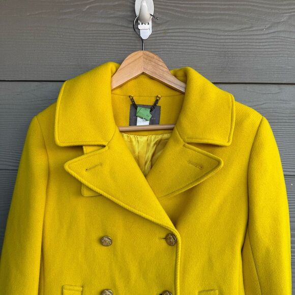 J Crew Nello Gori wool blend yellow peacoat - Picture 2 of 5